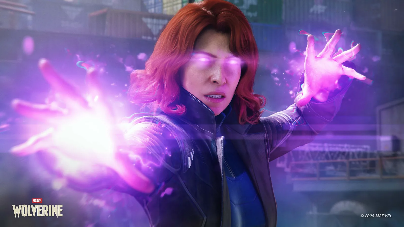 Jean Grey channels violet psychic energy through her hands and eyes